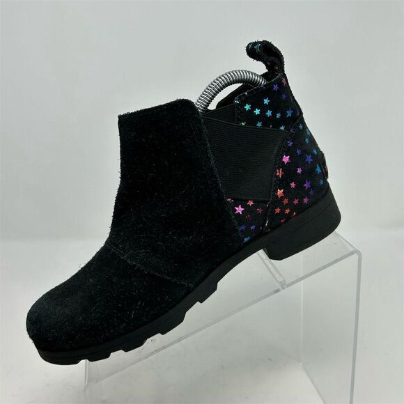 Sorel Emelie Black Leather Chelsea Boots Girls Size 5 Multicolor Rainbow Stars - Picture 4 of 14